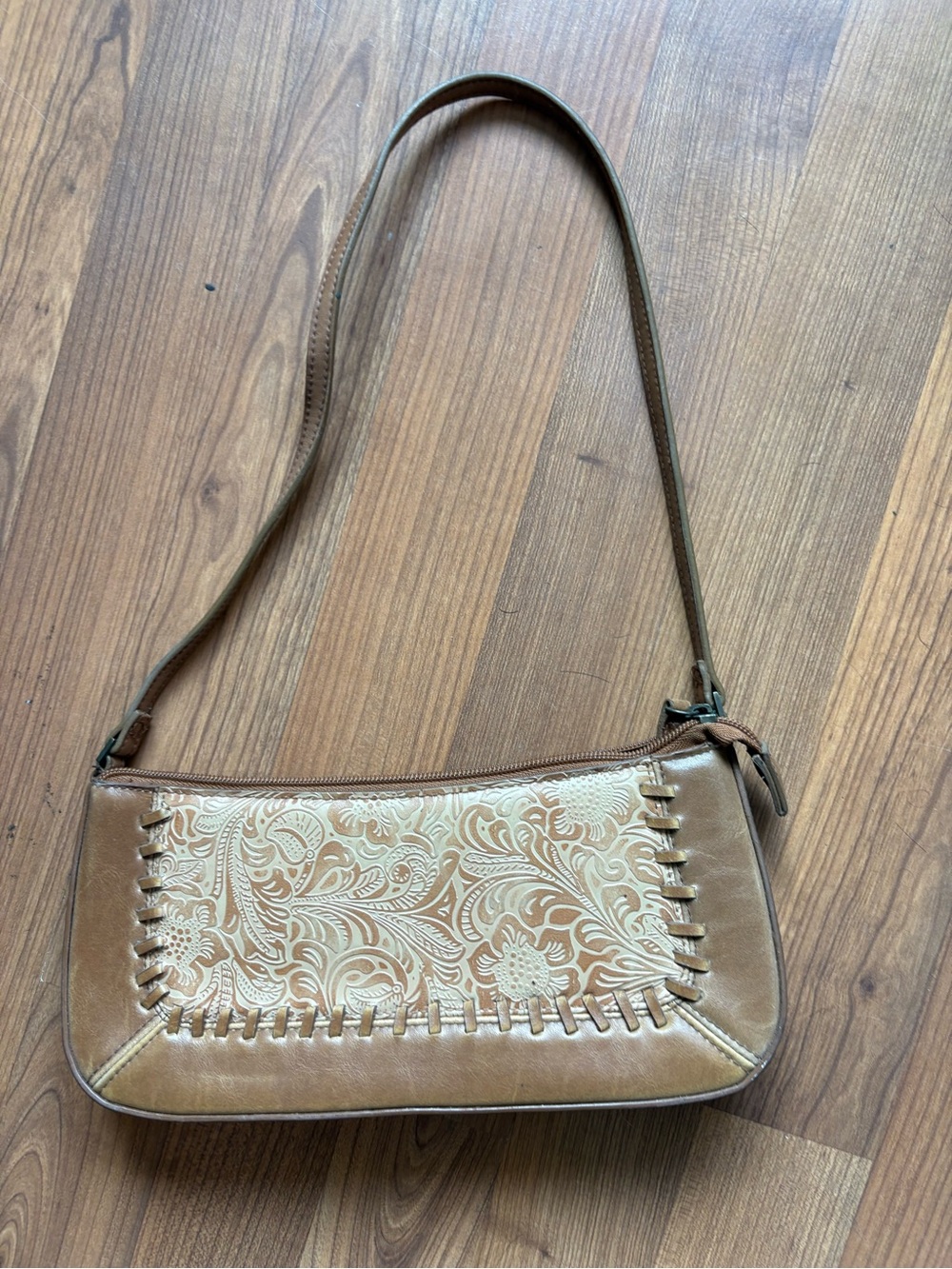 Chateau Tan Tooled Floral Shoulder Bag